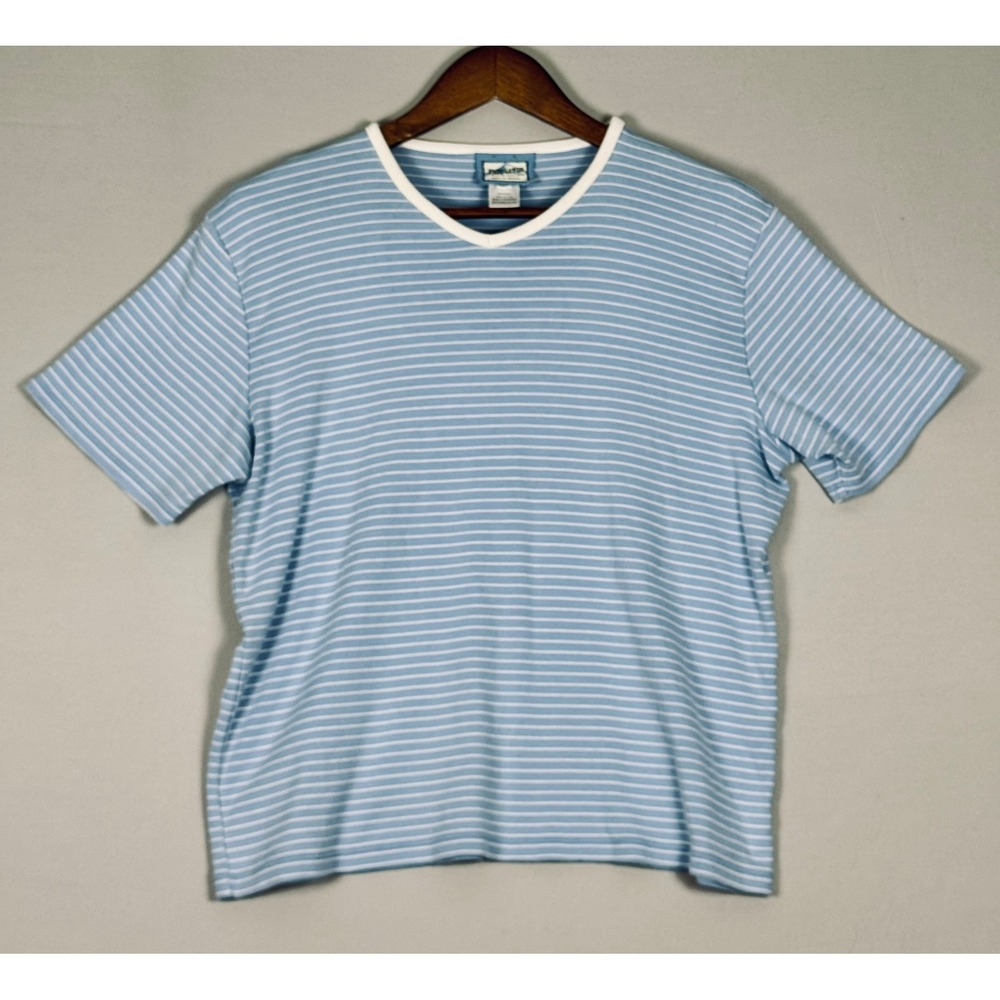 Pendleton T-Shirt Women XL Blue White Striped NWOT Preppy Coastal V-Neck Cotton